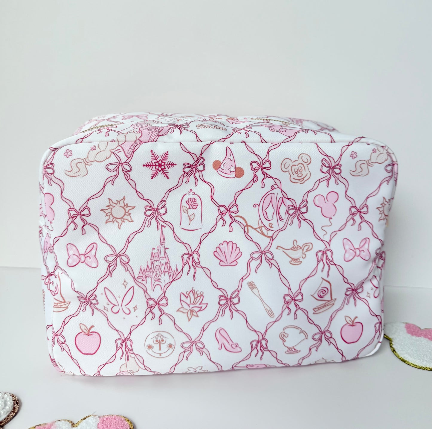 Pink Bows Girly Pop XL Zipper Pouch Cosmetics Bag