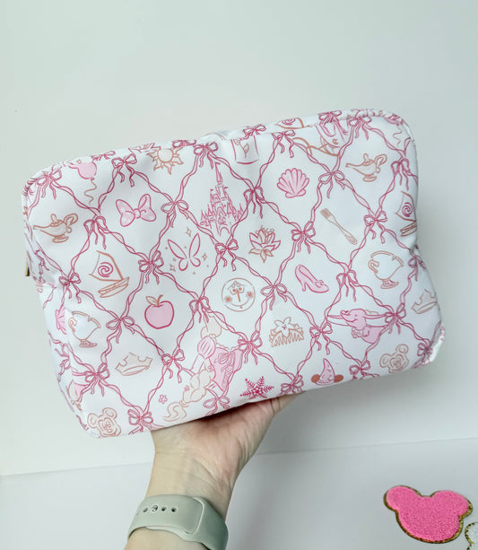 Pink Bows Girly Pop XL Zipper Pouch Cosmetics Bag