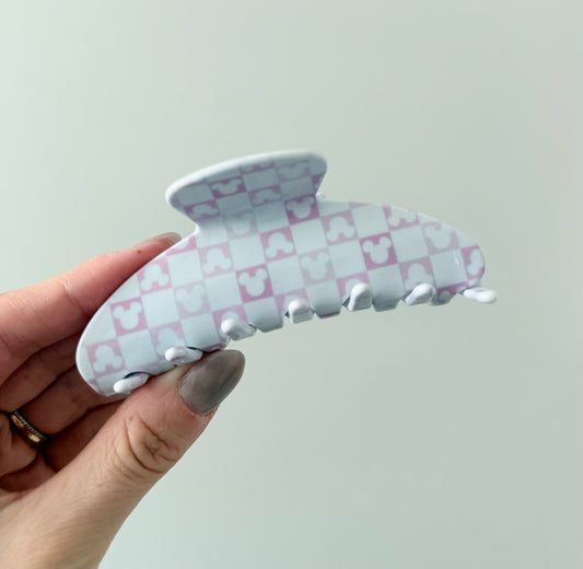 Muted Pink Checker Mouse Claw Clip Hair Clip