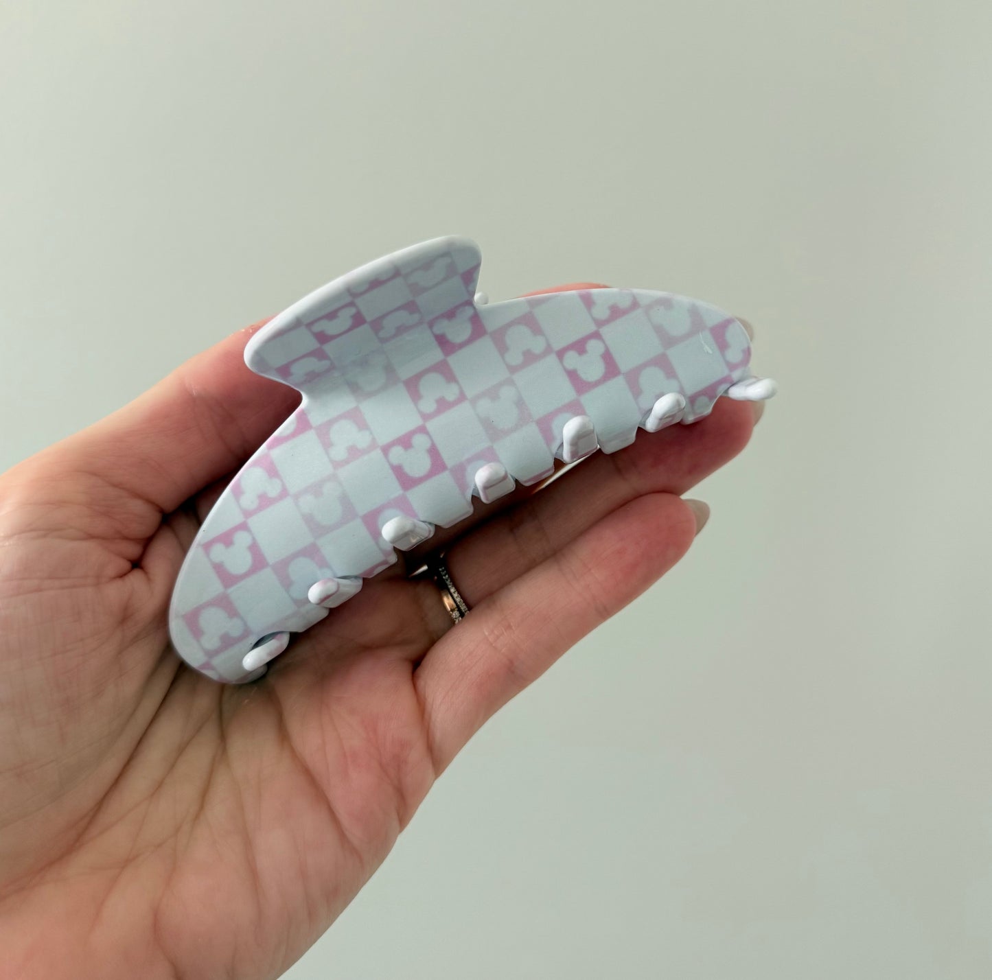 Muted Pink Checker Mouse Claw Clip Hair Clip