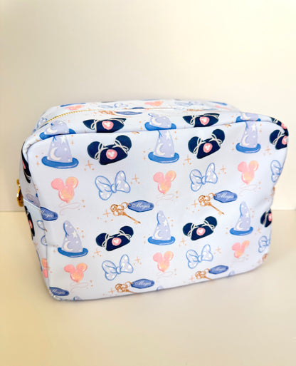 Girly Blue XL Zipper Pouch Cosmetics Bag