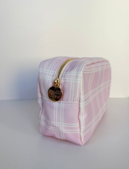 Pink Plaid Large Zipper Pouch
