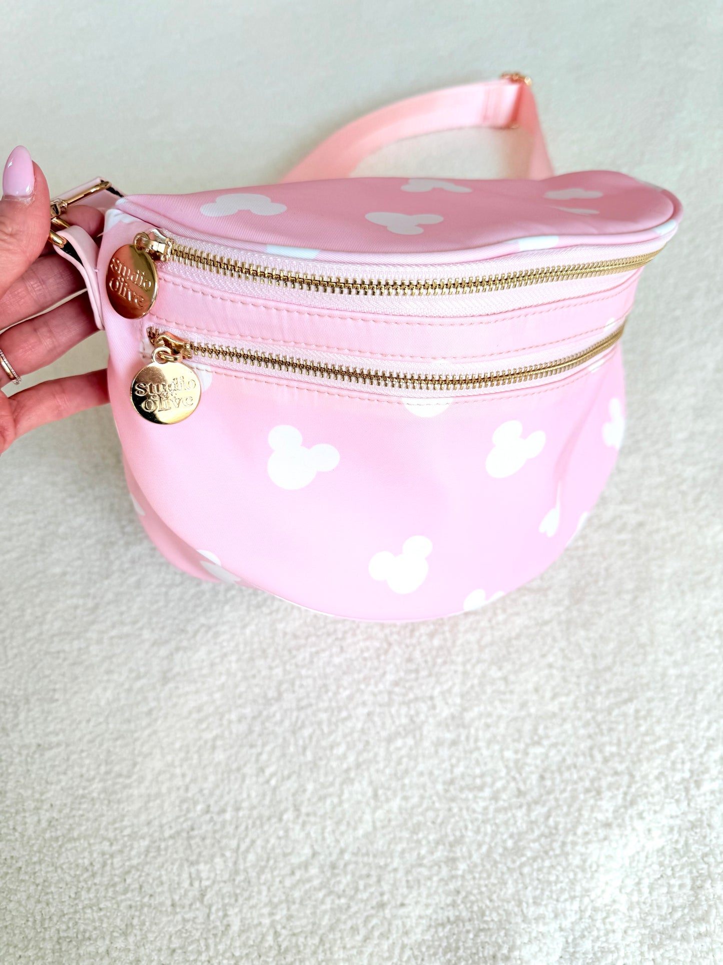 Neutral Pink Crossbody Double Zipper Bag
