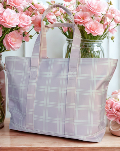Pink Plaid Medium Tote Bag