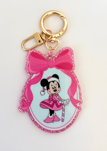 Mickey & Minnie Glitter Bag Charm Keychains