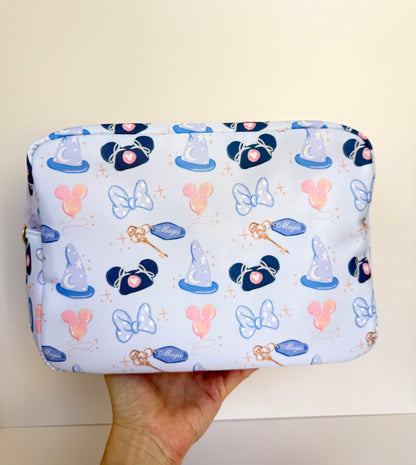 Girly Blue XL Zipper Pouch Cosmetics Bag