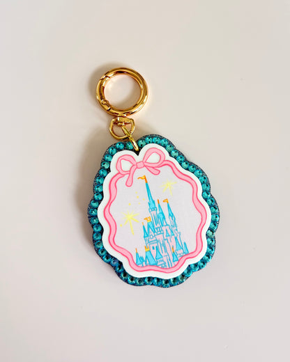 Castle Acrylic Glitter Bag Charm