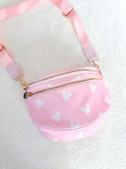Neutral Pink Crossbody Double Zipper Bag