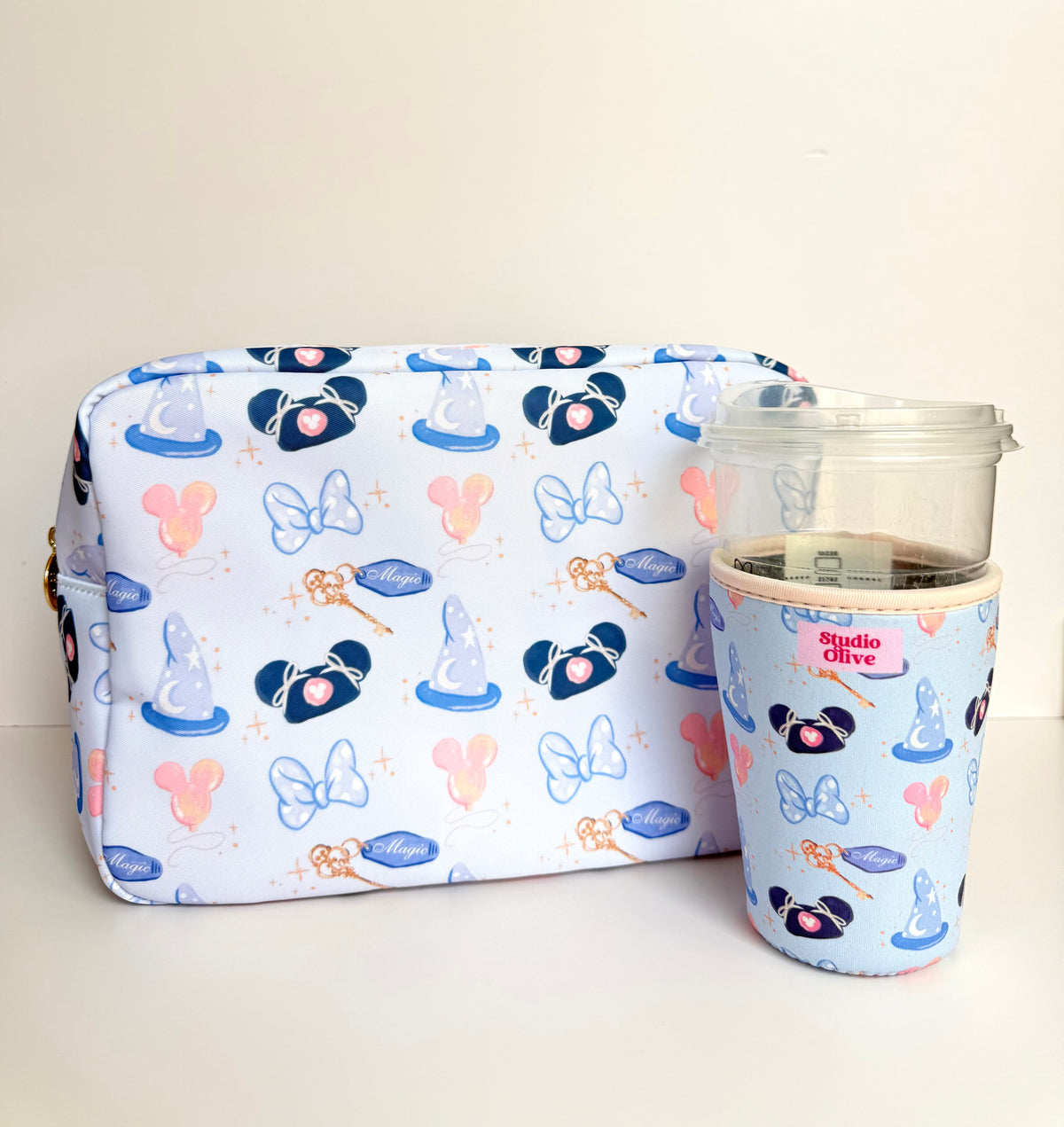 Girly Blue XL Zipper Pouch Cosmetics Bag