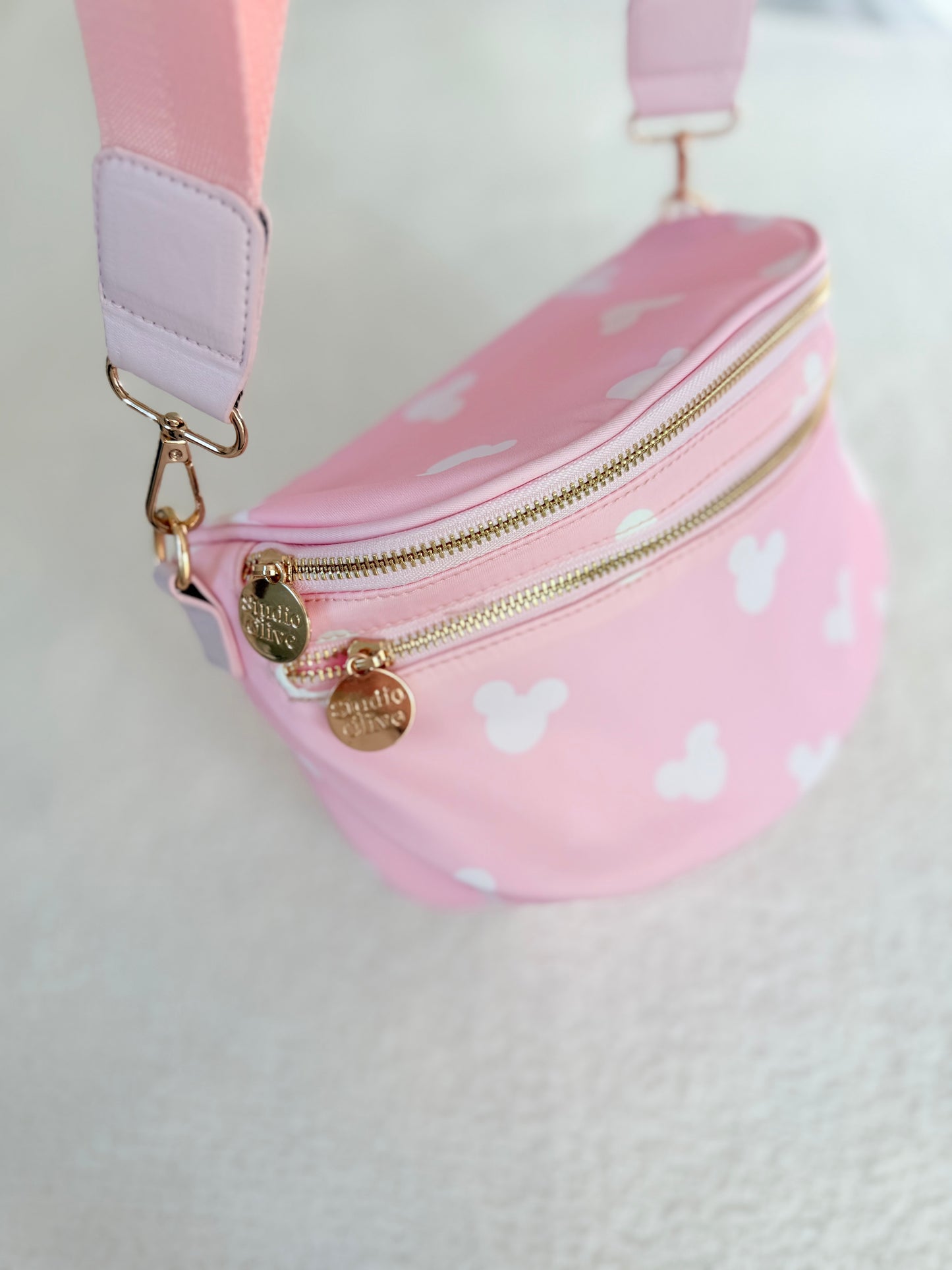 Neutral Pink Crossbody Double Zipper Bag