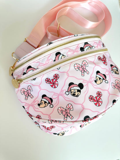 Peppermint Pink Double Zipper Crossbody Bag