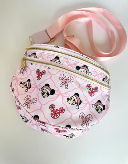 Peppermint Pink Double Zipper Crossbody Bag