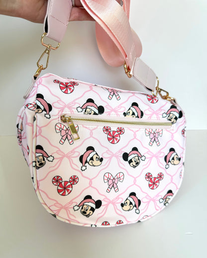 Peppermint Pink Double Zipper Crossbody Bag