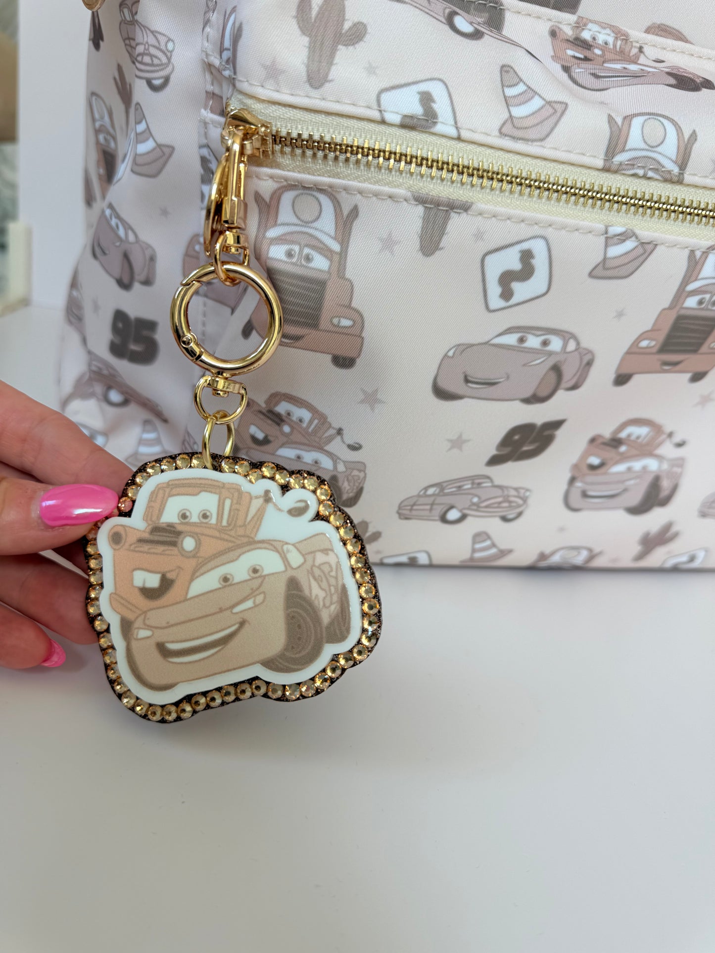 Cars Acrylic Glitter Bag Charm