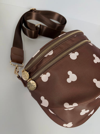 Magical Brown Double Zipper Crossbody Bag
