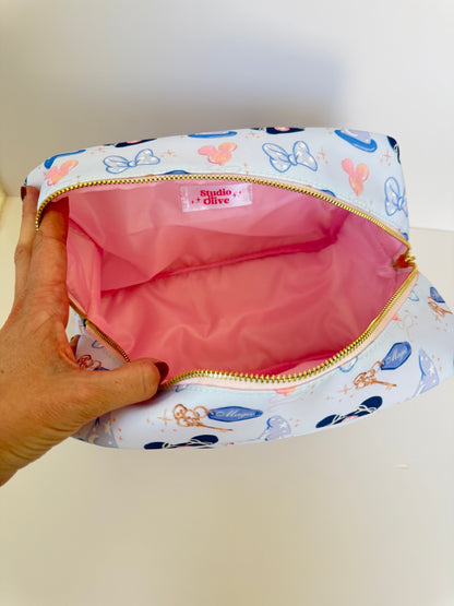 Girly Blue XL Zipper Pouch Cosmetics Bag