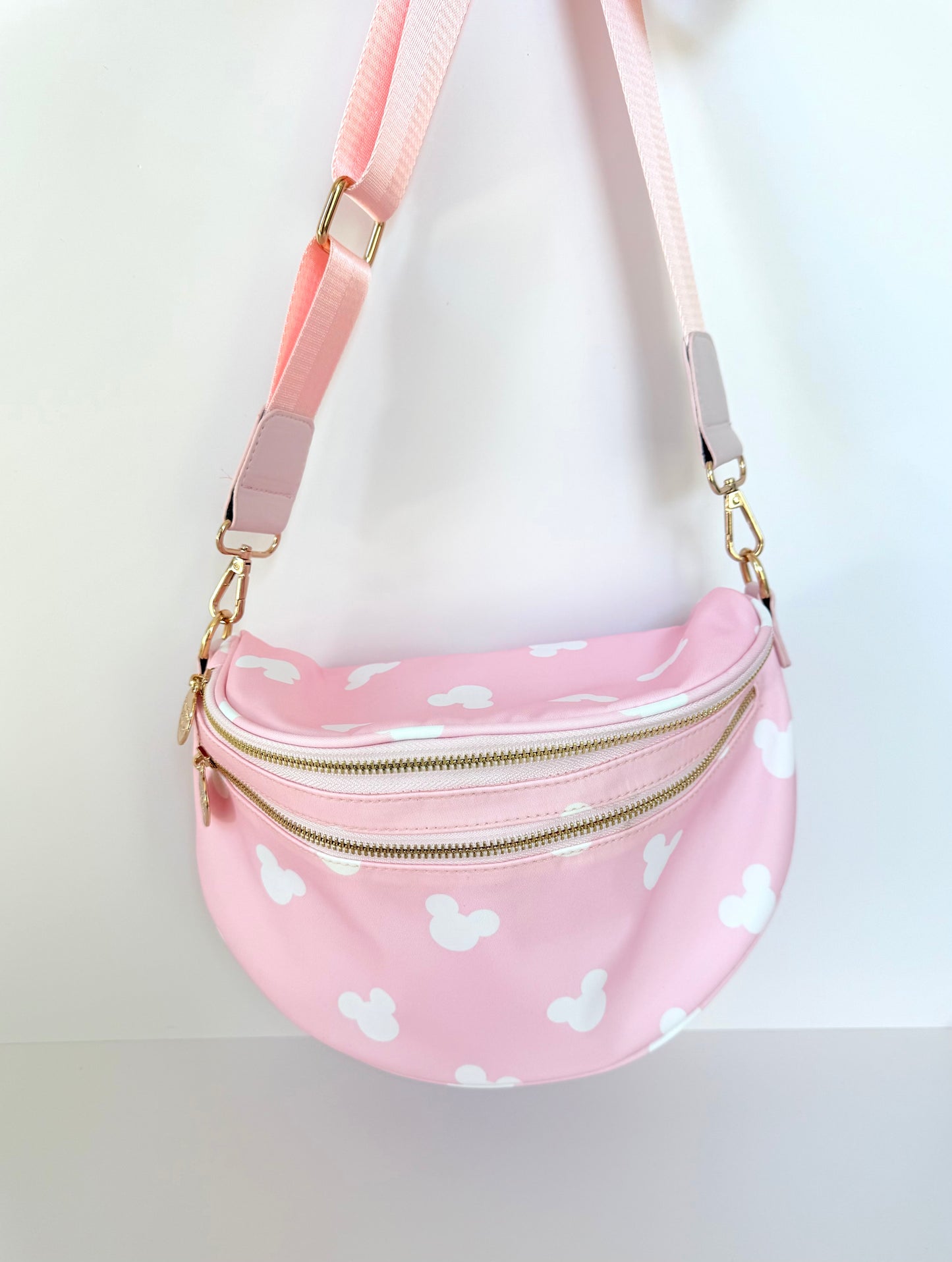 Neutral Pink Crossbody Double Zipper Bag