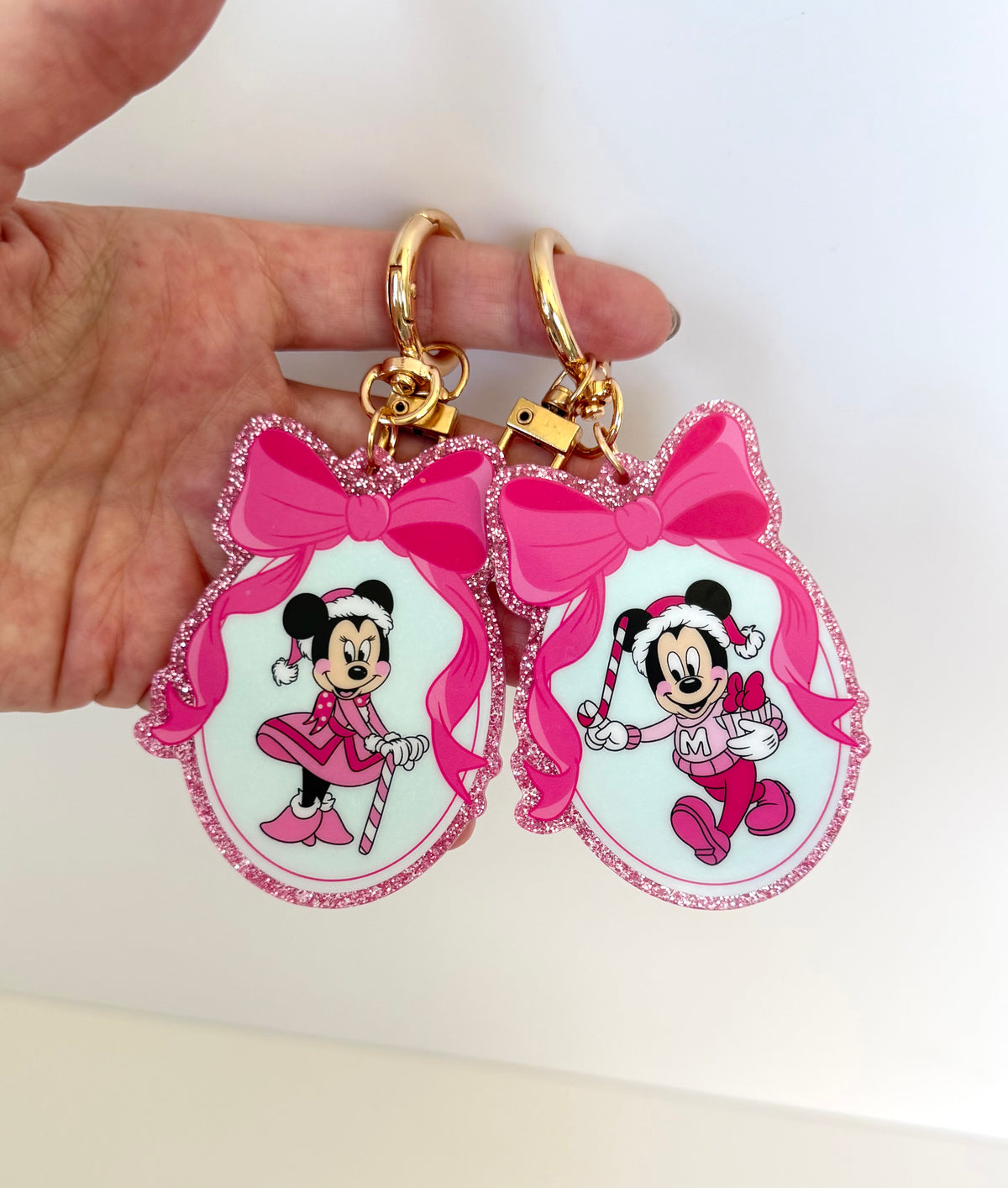 Mickey & Minnie Glitter Bag Charm Keychains