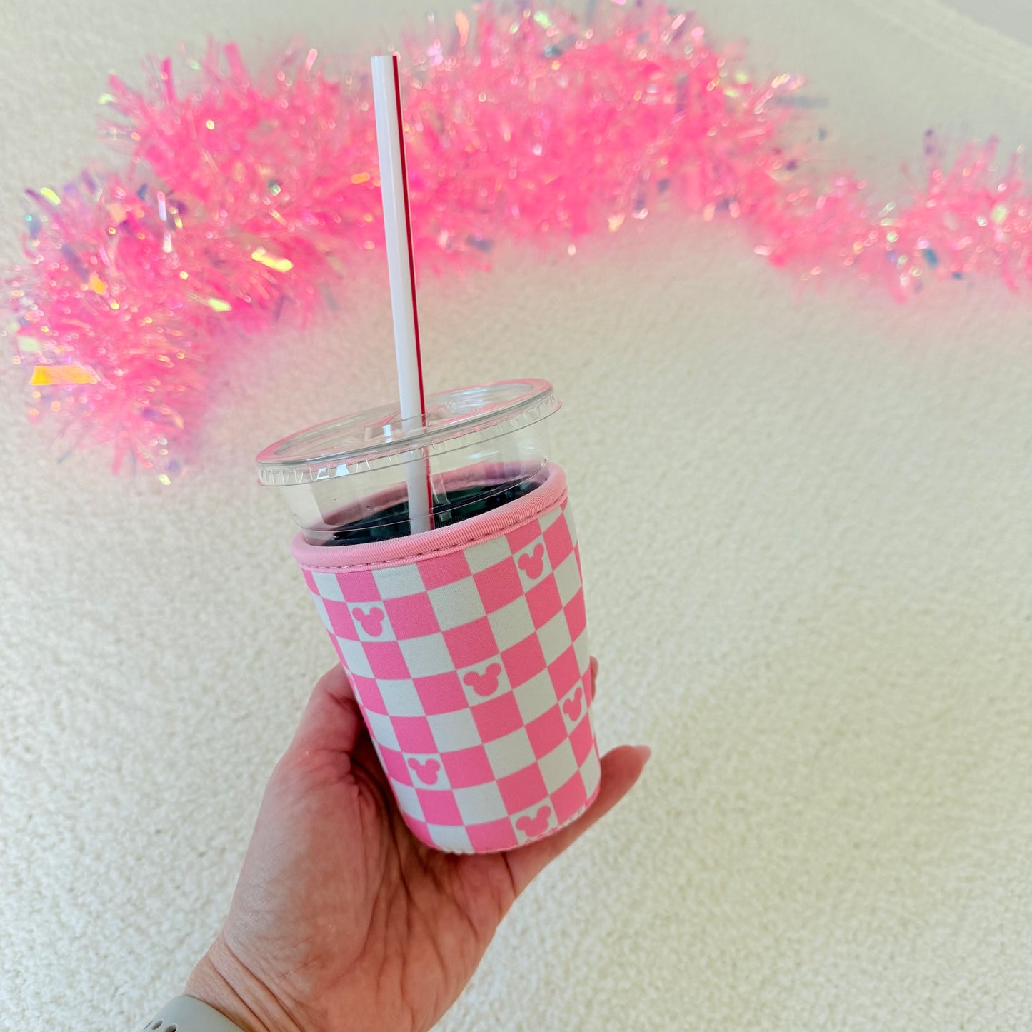 Pink Checker Small Cup Sleeve