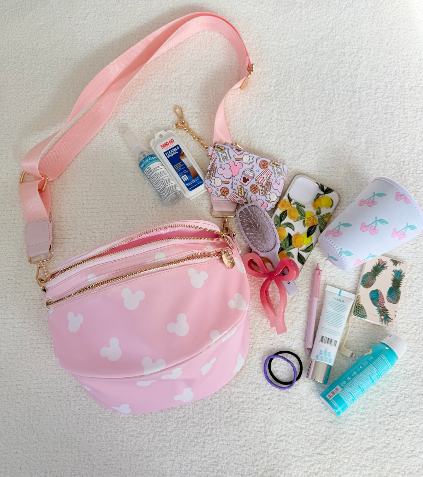 Neutral Pink Crossbody Double Zipper Bag