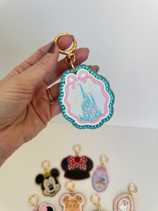 Castle Acrylic Glitter Bag Charm