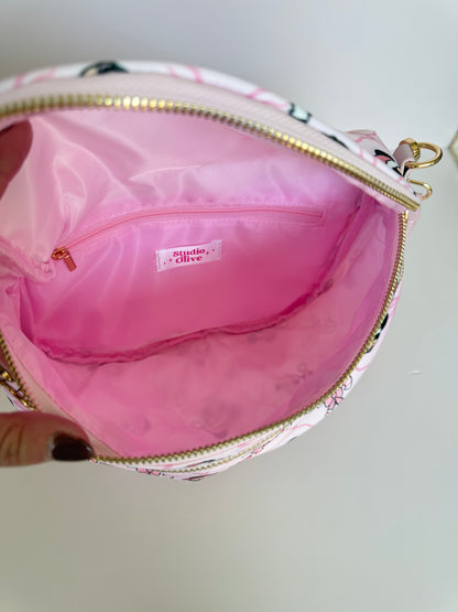 Peppermint Pink Double Zipper Crossbody Bag