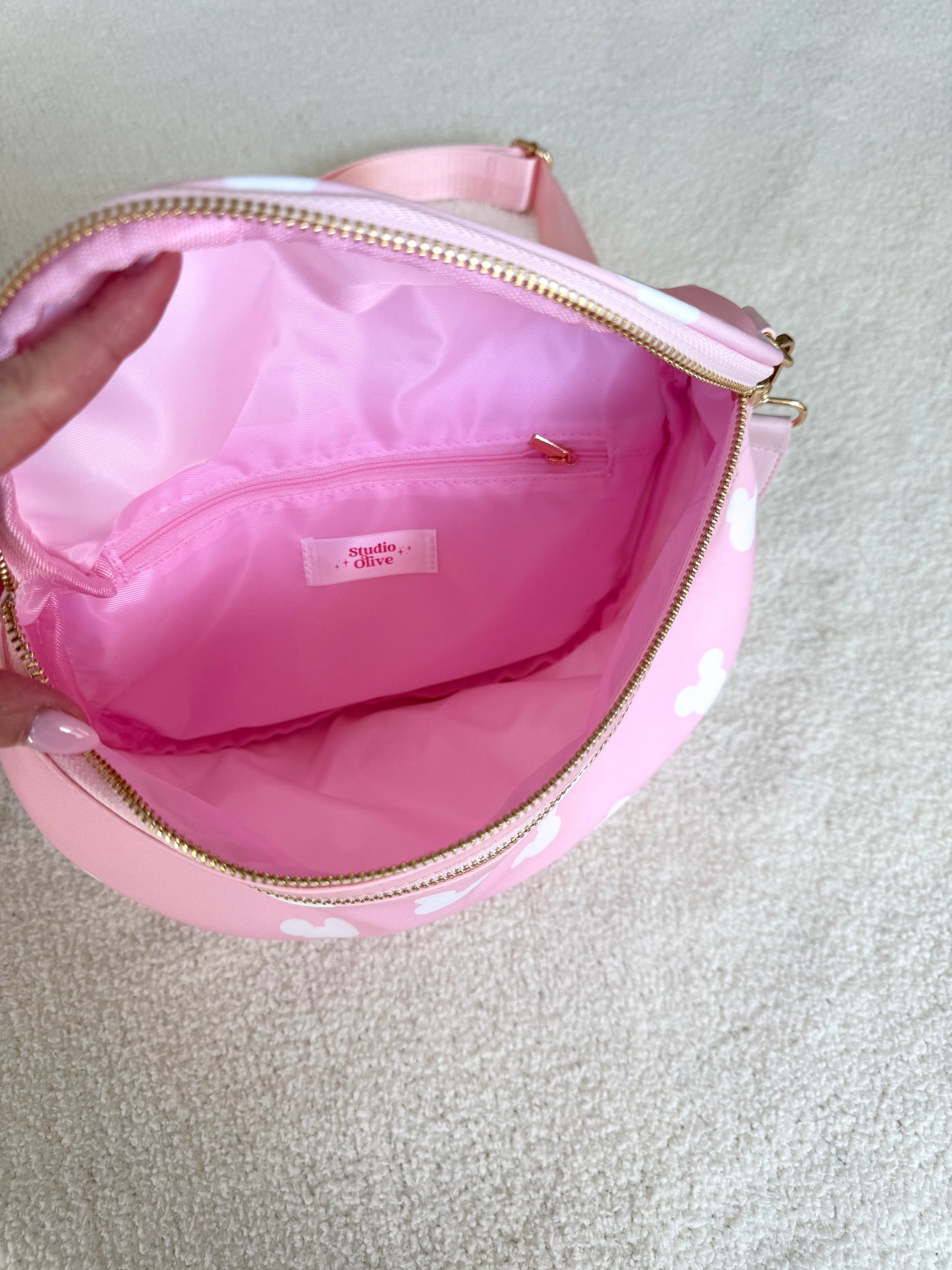 Neutral Pink Crossbody Double Zipper Bag