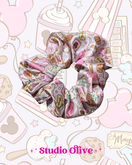 Magical Park Snacks Purple Satin 2inch Hair Scrunchie