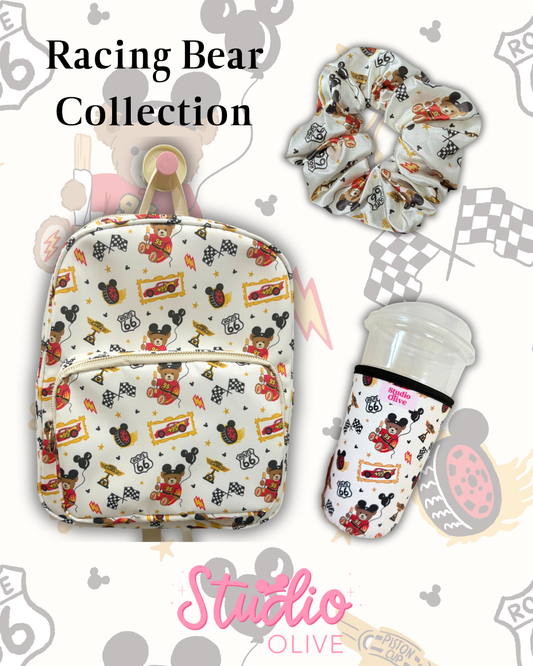 Racing Bear Bundle - Backpack Cup Sleeve Scrunchie