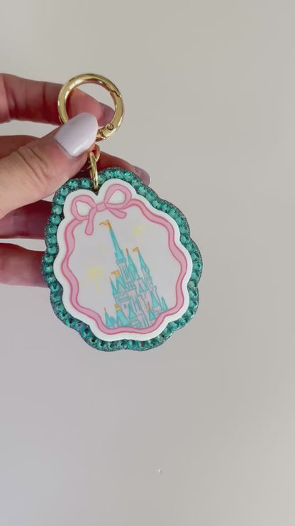 Castle Acrylic Glitter Bag Charm
